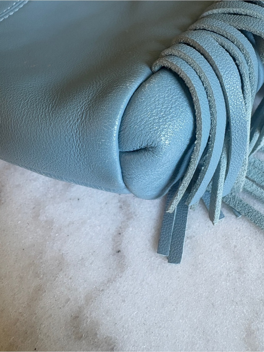 Maje M Bag - Light Blue Fringe Leather Clutch or Crossbody - Picture 4 of 13
